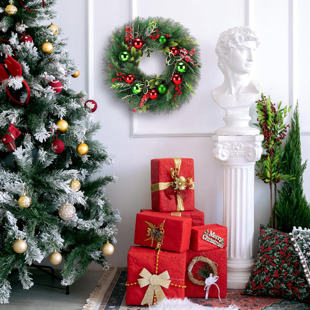 Christmas Wreath, 24inch Wreaths, Artificial Wreaths for Front Door, with Wreath Hanger, Autumn and Winter, Indoors,Outdoors, corridors, Offices. (Green)