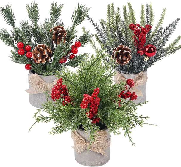HUAESIN Small Christmas Table Decorations 9.4 Inch Tabletop Mini Christmas Centerpiece Potted Christmas Tree with Pinecones and Berries, Xmas Fake Plants for Tables Home Mantel Holiday Decor, 3 Pack HUAESIN Small Christmas Table Decorations 9.4 Inch Tabletop Mini Christmas Centerpiece Potted Christmas Tree with Pinecones and Berries, Xmas Fake Plants for Tables Home Mantel Holiday Decor, 3 Pack