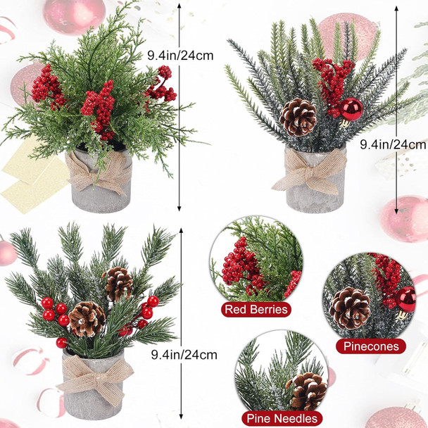 HUAESIN Small Christmas Table Decorations 9.4 Inch Tabletop Mini Christmas Centerpiece Potted Christmas Tree with Pinecones and Berries, Xmas Fake Plants for Tables Home Mantel Holiday Decor, 3 Pack HUAESIN Small Christmas Table Decorations 9.4 Inch Tabletop Mini Christmas Centerpiece Potted Christmas Tree with Pinecones and Berries, Xmas Fake Plants for Tables Home Mantel Holiday Decor, 3 Pack