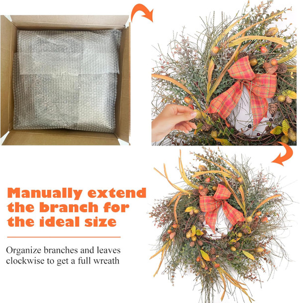 22 Inch Fall Front Door Wreath Mixed Berry Bow Ribbon Wreath Large Harvest Wreath with Pinecone on Grapevine Base for Front Door Farmhouse Wall Window Festival Celebration Christmas Decor