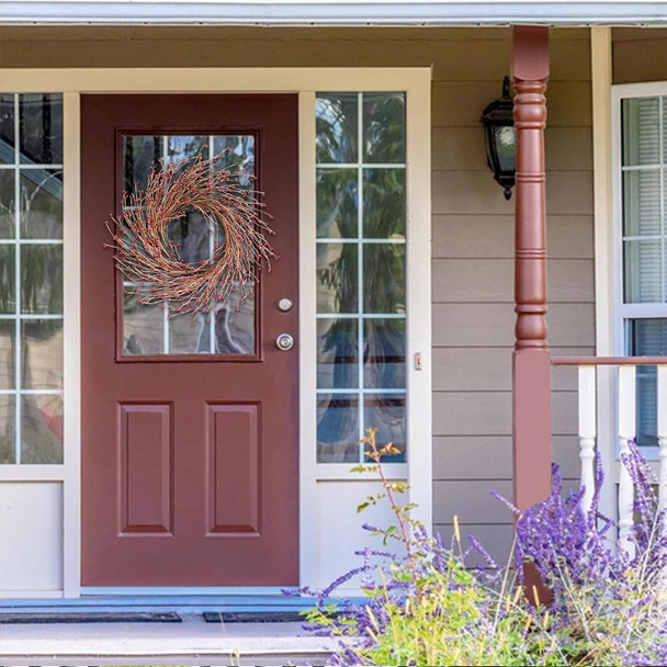 Spring Front Door Wreath 18 Inch Artificial Twig Wreath Winter Red&Burgundy Berry Wreath Artificial Eucalyptus Leaves Wreath with Large Grapevine Wreath for Farmhouse Window Hanging Christmas Decor