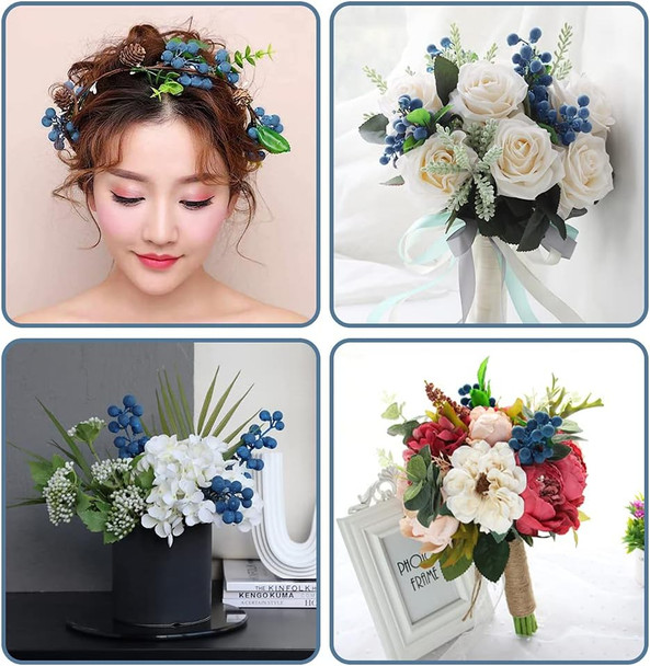 HUIANER Artificial Berries, 4pcs Artificial Blueberry with Stems Christmas Lifelike Fruits Fake Blueberries Simulation Flowers for Valentine's Day DIY Bridal Bouquet Home Decoration