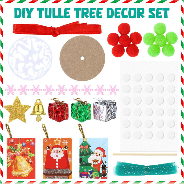 Hungdao 3 Set DIY Christmas Tree Craft Kit Christmas Tabletop Decorations 12 Inch Tulle Christmas Tree with Light Christmas Tree Centerpieces for Table for Christmas Birthday Holiday Women Decor