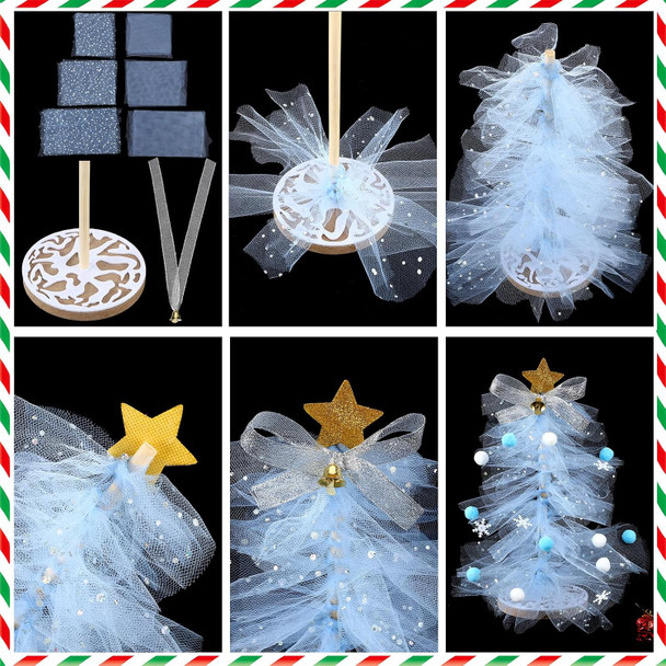 Hungdao 3 Set DIY Christmas Tree Craft Kit Christmas Tabletop Decorations 12 Inch Tulle Christmas Tree with Light Christmas Tree Centerpieces for Table for Christmas Birthday Holiday Women Decor