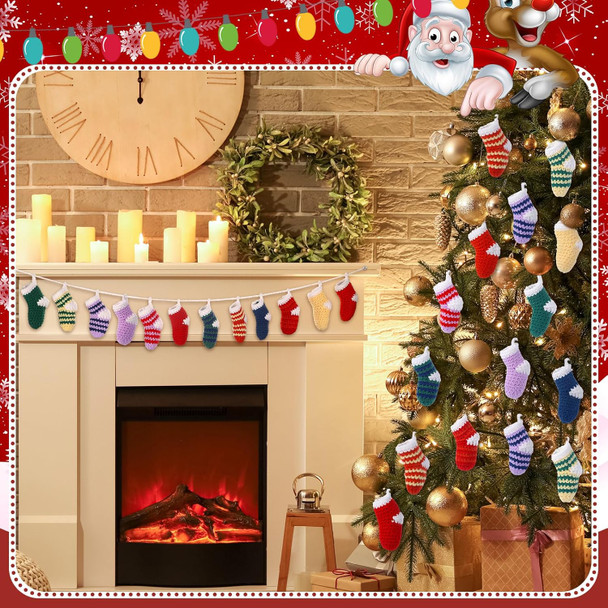 HunnmingRe Christmas Garland 6.56Ft Cute Stocking Christmas Decor Crochet Christmas Stocking Garland Decorations Indoor Knitted Hanging Stocking Ornaments for Xmas Tree Mantel Supplies