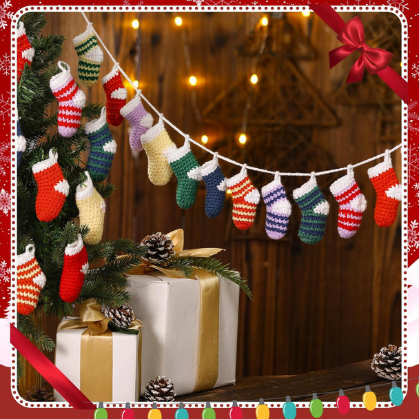 HunnmingRe Christmas Garland 6.56Ft Cute Stocking Christmas Decor Crochet Christmas Stocking Garland Decorations Indoor Knitted Hanging Stocking Ornaments for Xmas Tree Mantel Supplies