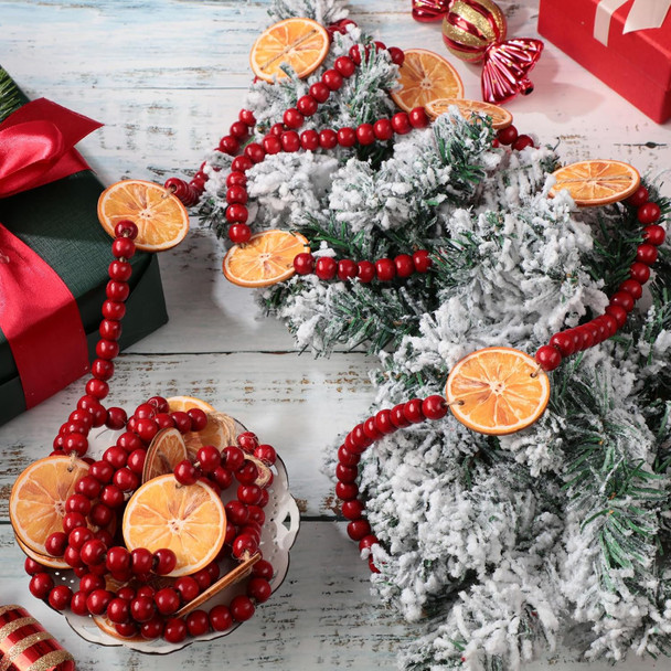 Huwena 12 ft Christmas Rustic Garland Orange Slice Garland Wooden Bead Garland Rustic Bead Farmhouse Craft Bead Garland for Christmas Wedding Citrus Decoration Supplies