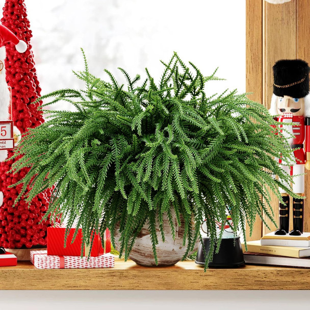 100 Pcs Christmas Norfolk Pine Branches, Christmas Greenery Stems, Artificial Pine Branches DIY Crafts Faux for Xmas Wreath Garland Indoor Outdoor Home Kitchen Garden Holiday Accessories Decor
