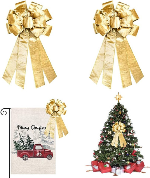 Hying 2PCS Large Christmas Bows for Wreath, Gold Velvet Wreath Bow for Christmas Décor Winter Gold Christmas Bow for Front Door Indoor Outdoor Wall Tree Topper Decoration Supplies Xmas Ornament