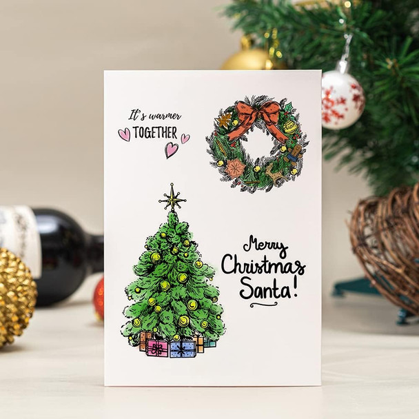 Christmas Fireplace Wreath Tree Clear Stamps for Card Making Scrapbooking Crafting DIY Decorations, Christmas Words Transparent Silicone Seal Stamps for Embossing Album Crafts