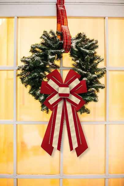 Hying Large Christmas Bows for Wreath, Christmas Wreath Bow Glitter Gold Red Velvet Bow Winter Xmas Tree Bows Ornaments for Front Door Year Christmas Party Decoration Supplies