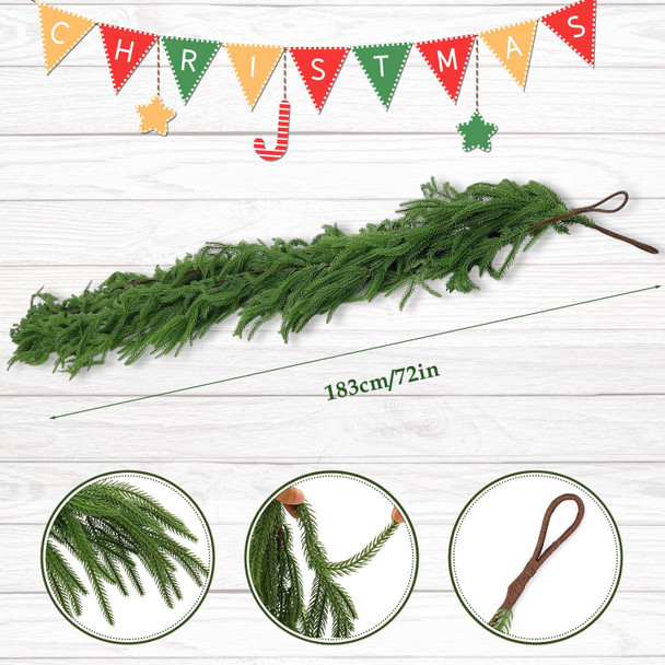 Artificial Norfolk Pine Garlands, Real Touch Winter Pine Garland, Green Artificial Greenery Garland for Table, Indoor, Mantle, Wall, Outdoor Christmas Decorations (6 FT)