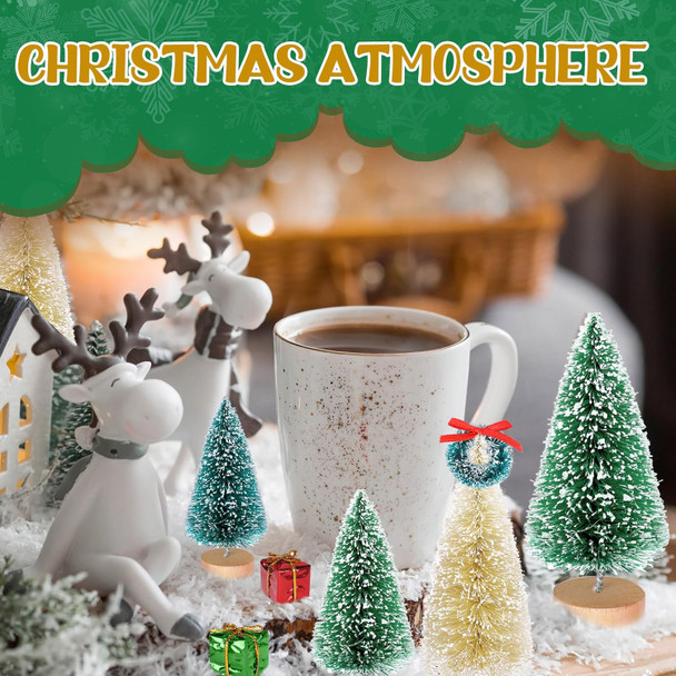 Iceyyyy 56 Pcs Artificial Mini Christmas Trees Set - Miniature Sisal Frosted Christmas Trees Bottle Brush Trees for DIY Crafts Home Table Top Decor