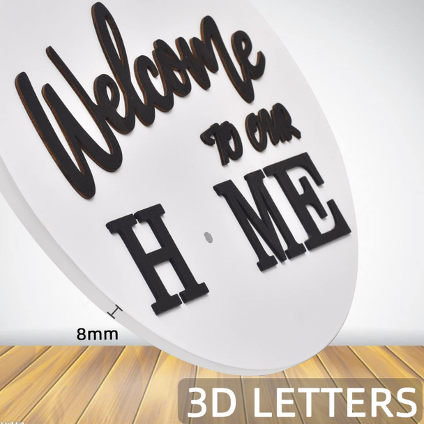 Interchangeable Welcome Home Sign, Front Door Decor With 4 Seasonal Wreaths and 21 Changeable Icons, Rustic Wood Wall Porch Hanger for Holiday Halloween Christmas Housewarming (White)