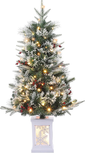 3ft Mini Prelit Premium Snow Flocked Artificial Christmas Tree, Pre-lit Xmas Pine Tree for Christmas Decoration, Party Decoration, Home, Office, White Base