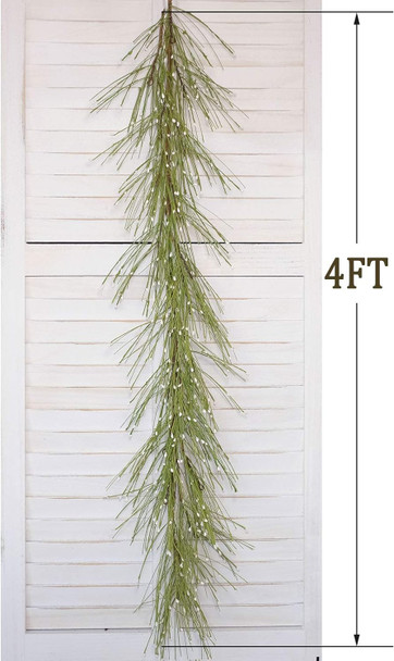 idyllic 4FT Garland with Artificial White Berries, Pine Needles Fake Hanging Vine Plant for Home Decoration