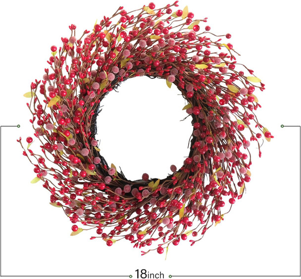 Idyllic 18 Inch Christmas Sugared Berry Wreath for Front Door, Winter Red Berry Wreath for Christmas, Farmhouse Juicy Christmas Wreath Wall Window Home Decor Wreath