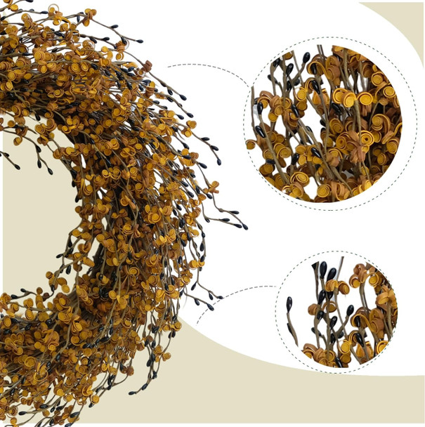 Idyllic 18 Inch Yellow Berries Leaves Wreath for Front Door, All-Season Wreath for Indoor and Outdoor