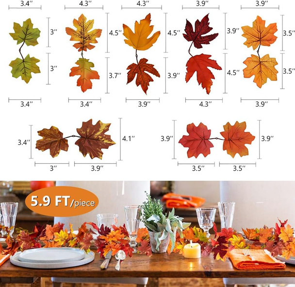4 Pack Fall Garland Maple Leaf, 5.9Ft/Piece Hanging Vine Garland Artificial Autumn Foliage Garland Decor for Home Thanksgiving Halloween Party Christmas Decorations