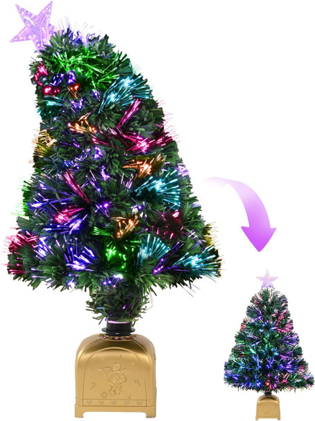 Ikfashoni 27inch Fiber Optic Christmas Tree Prelit Small Christmas Tree with Lights Artificial Mini Tabletop Christmas Tree Tiny Little Table Top Xmas Tree for Christmas Decorations