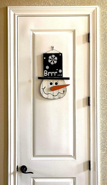 Snowman Sign Christmas Holiday Decoration Door Wall Indoor Outdoor Wooden Hanging (Snowman Brrrr)