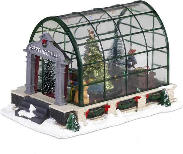 innodept12 Animated Lighted Christmas Village Greenhouse, Christmas Collectible House Ballroom Display Xmas Home Accent Tabletop Decoration, Musical Battery-Operated