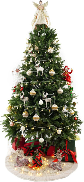 iPEGTOP 4Pcs Christmas Reindeers Deer Figurine Decor, 8.5" White Rustic Winter Deer with Pine Branch Wreath Red Berries Collar, Christmas Elk Tabletop Standing Statues Decorations