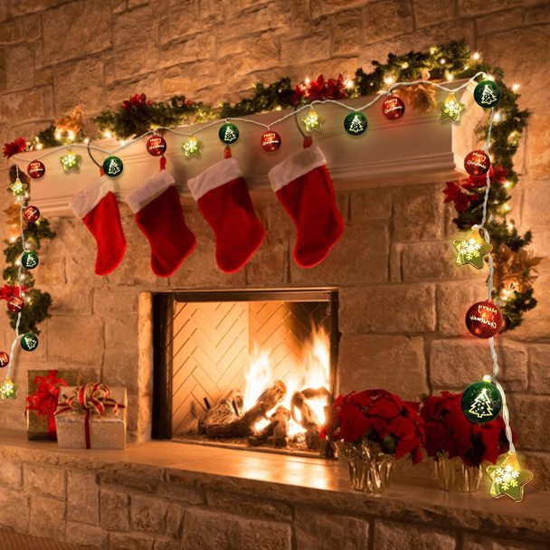 Christmas Decorations Lights, 13.5ft 20 Led Battery Christmas Lights with Timer & 8 Modes, Christmas Ball & Star Ornaments Lights for Xmas Tree Wreath Window Wall Home Garden Outdoor Indoor Decor
