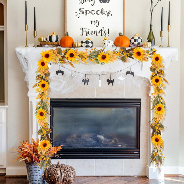 Ivydale Autumn Sunflower Garland,5Ft Artificial Silk Fall Sunflowers Hanging Vines Flowers Greenery Garland with Leaves for Table Mantel Railing Stair Room Kitchen Garden Decor(Sunflower)