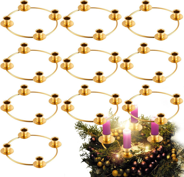Jadive 10 Pcs Christmas Advent Season Candle Holder Metal Advent Wreath Ring Gold Candle Ring for Home Table Decoration