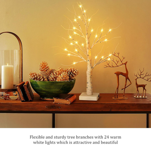 Jcocylse 22.8" Lighted Birch Tree for Christmas Decor, Artificial Christmas Tree with 24 LED Lights,Tabletop Tree Lamp with Lights for Christmas Decorations Indoor Home Bedroom Party
