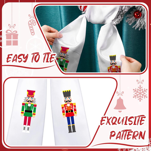 2 Pcs Christmas Wreath Sash White Satin Nutcracker Sash Holiday and Christmas Decor for Front Door Yard Doorway Indoor Outdoor Party Decoration, 56" L x 4.5" W