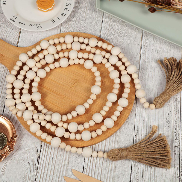 Jetec 7.9 Feet Wood Beaded Garlands with Tassels Christmas Hanging Ornaments Boho Farmhouse Decor Xmas Rustic Wooden Beads Garland for Christmas Table Wall Hanging Decor(Wood Color)