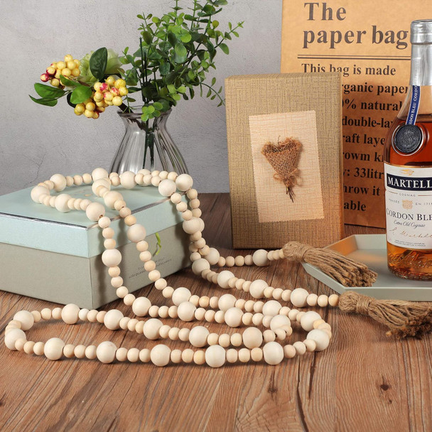 Jetec 7.9 Feet Wood Beaded Garlands with Tassels Christmas Hanging Ornaments Boho Farmhouse Decor Xmas Rustic Wooden Beads Garland for Christmas Table Wall Hanging Decor(Wood Color)