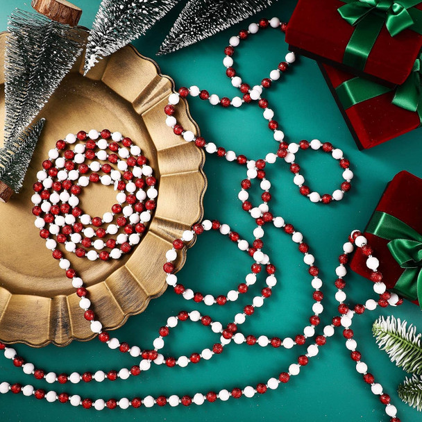 Jetec Christmas Candy Garland Multi Color Glitter Beaded Garland Candy Beads Tree Garland Red and White Plastic Beads Garland for Fireplace Christmas Tree Decorations(20 ft,White, Red, Silver)