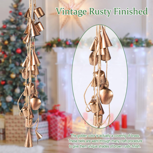 10 FT Christmas Bells Garland, Vintage Cow Bells Garland Gold Metal Bells with Jute Hanging Rope, Lucky Cowbell for Christmas Decoration,Perfect for Doors, Windows, Mantle, Wreaths, etc 10 FT Christmas Bells Garland, Vintage Cow Bells Garland Gold Metal Bells with Jute Hanging Rope, Lucky Cowbell for Christmas Decoration,Perfect for Doors, Windows, Mantle, Wreaths, etc