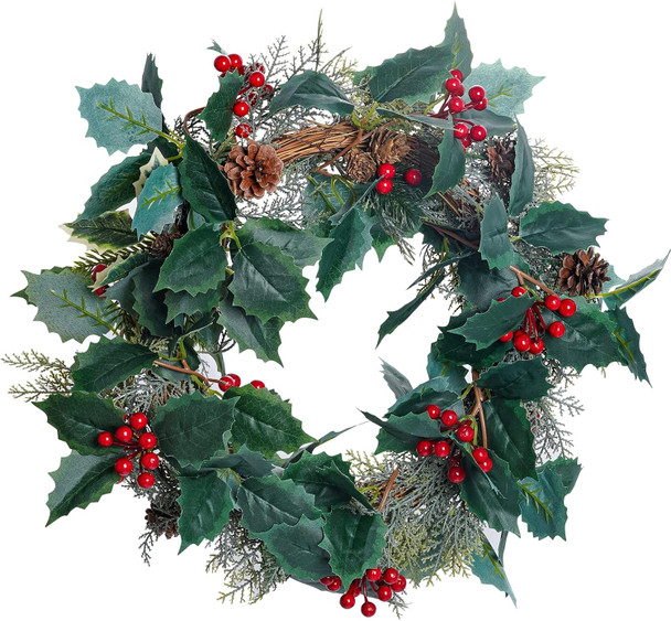 jiebor Christmas Garland Red Berry Green Leaf Garland Artificial Holly Leaves Garland for Christmas Tree Mantle Fireplace Winter Holiday Home Outdoor Indoor Front Door Window Wall Decorations 5.7Ft