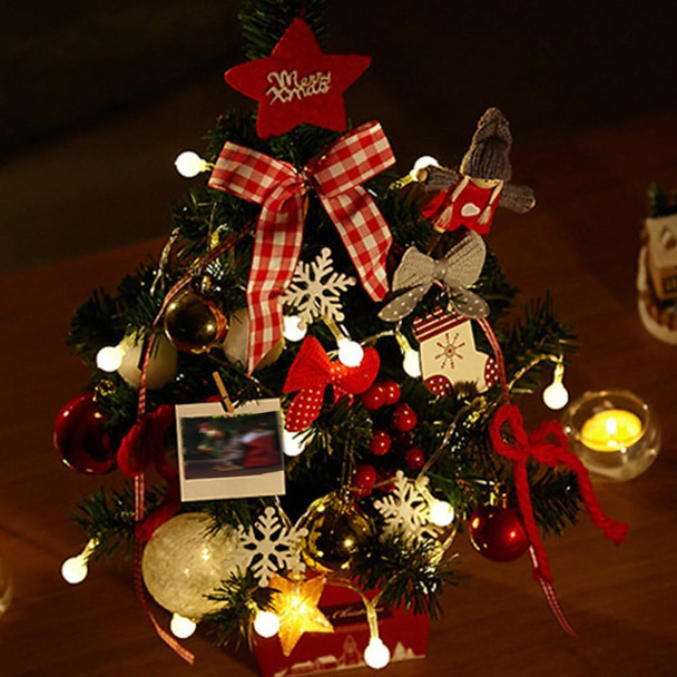 17.7 inches Mini Tabletop Christmas Artificial Pine Trees with Ornaments and Strip Light for Desktop Decoration (Red)