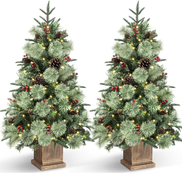Jin&Bao 4FT Potted Christmas Tree with 100 Lights, Artificial Christmas Tree Outdoor Decor 8 Mode Timer Waterproof with Long Pine Cones & Red Berries for Front Door, Porch, 2 Pack Jin&Bao 4FT Potted Christmas Tree with 100 Lights, Artificial Christmas Tree Outdoor Decor 8 Mode Timer Waterproof with Long Pine Cones & Red Berries for Front Door, Porch, 2 Pack