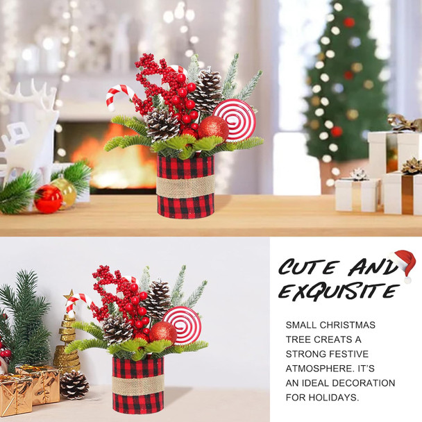 Mini Christmas Tree, Small Tabletop Christmas Tree Tiny Artificial Xmas Tree Little Potted for Christmas Holiday Desk Table Décor Winter Indoor Outdoor Decoration(Red)