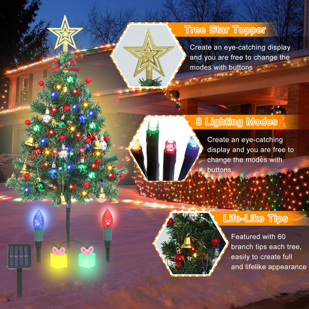 2 Pack Solar Christmas Tree Lights Outdoor with 60 Colorful LEDs 8 Modes Strawberry & Box Lights for Pathway Yard Grave Cemetery Outdoor Christmas Decor
