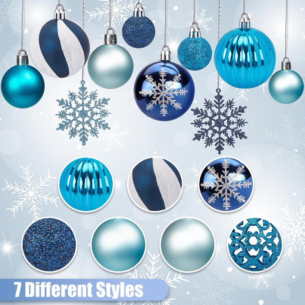 JOHOUSE 100PCS Christmas Ball Ornaments, Christmas Tree Decoration Shatterproof Blue Baubles Snowflakes Hanging Ornaments for Xmas Tree Wreath Christmas Party Wedding