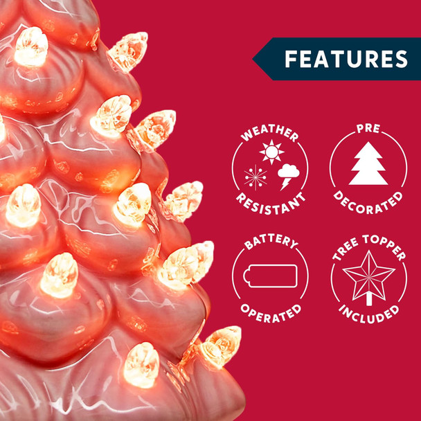 Joiedomi 7" Pink Ceramic Christmas Tree, Prelit Tabletop Christmas Tree with Extra Clear Top Star & Bulbs for Best Desk Decoration