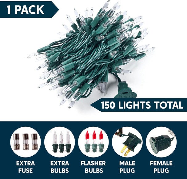 Joiedomi Clear Christmas Lights Outdoor,150 Count Christmas Tree Lights,31.2FT Warm White String Lights with Green Wire,Xmas Decorations for Indoor Party House Garden Yard Home