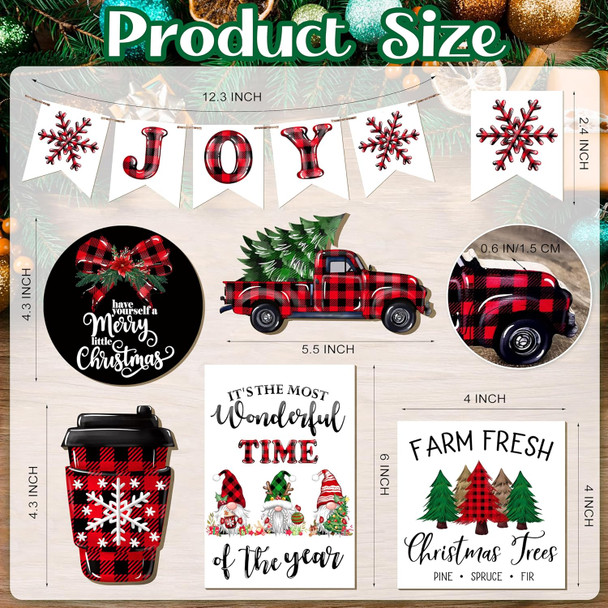 Christmas Tiered Tray Decoration Set Wooden Farmhouse Tray Decor Seasonal Winter Rustic Wood Sign Tabletop Centerpiece with Wood Bead Garland Christmas Table Decor for Home Kitchen (Decor-01)