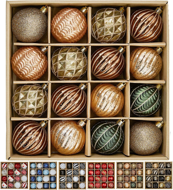 Earth Tone 60mm/2.36 Inches Christmas Balls Ornaments Bulk with Lanyard - 16 Packs Shatterproof Hanging Ball Baubles Set for Xmas Tree Decorations, Wreaths Garlands Season Holiday Decor