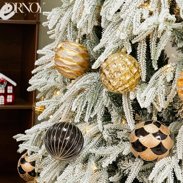 9-Pack 4 Inch/100MM Large Black Gold Christmas Ball Ornaments with Hooks for Xmas Tree Decoration and Holiday Winter Party Halloween Decorations