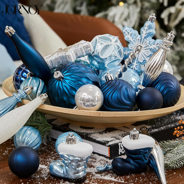 190PCS Christmas Tree Ornaments Set, Shatterproof Plastic Decorative Hanging Balls Ornaments for Holidays Tree, Silver and Blue(Multi-Sizes)