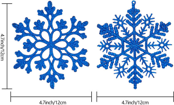 30PCS Christmas Glitter Snowflake Ornaments Plastic Snowflakes Ornaments-Xmas Tree Decorations,4.7-inch(Blue)