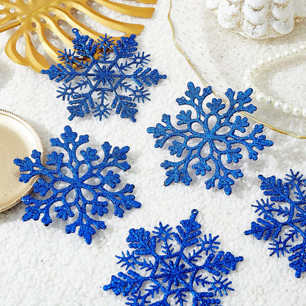 30PCS Christmas Glitter Snowflake Ornaments Plastic Snowflakes Ornaments-Xmas Tree Decorations,4.7-inch(Blue)